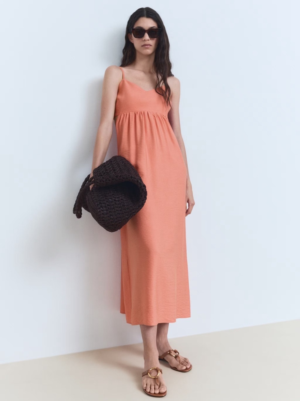 Mango Coral dress midi-dress with cut-out NWT